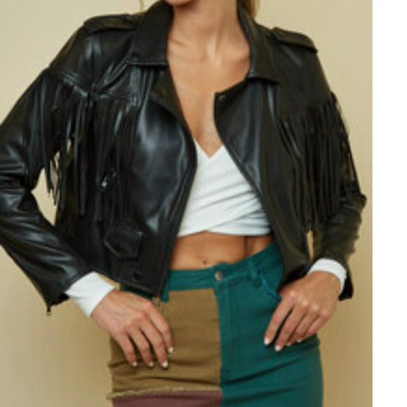 Blue Blush Jackets & Coats New Blue Blush Fringe Faux Leather